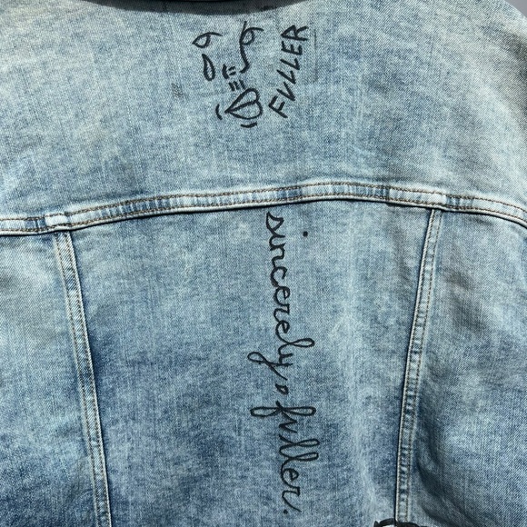 🌻Painted Crowd Crying Theme Men's Large Blue Denim Jacket by Designer Fuller - Picture 8 of 12